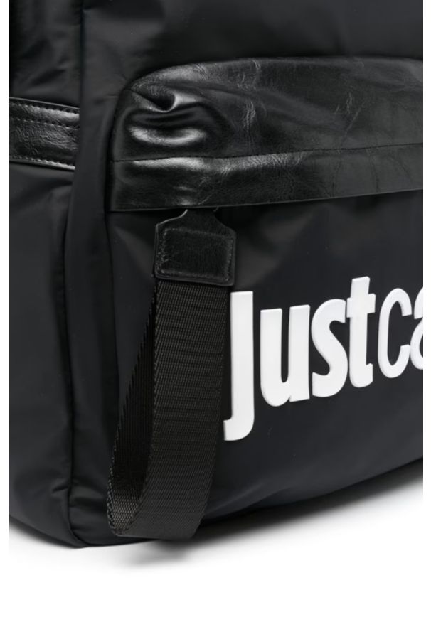 Just Cavalli - JUST CAVALLI Czarny damski plecak Range Institutional Logo. Kolor: czarny. Wzór: paski