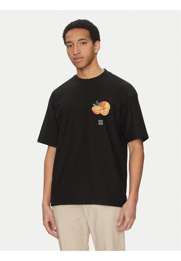 Hugo - HUGO T-Shirt Dartiee 50537576 Czarny Oversize. Kolor: czarny. Materiał: bawełna
