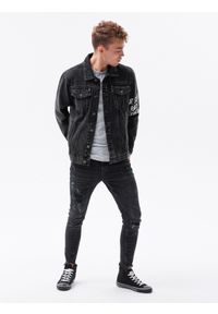 Ombre Clothing - Kurtka męska jeansowa C525 - czarna/biała - XXL. Kolor: czarny. Materiał: jeans. Wzór: nadruk. Styl: klasyczny #11