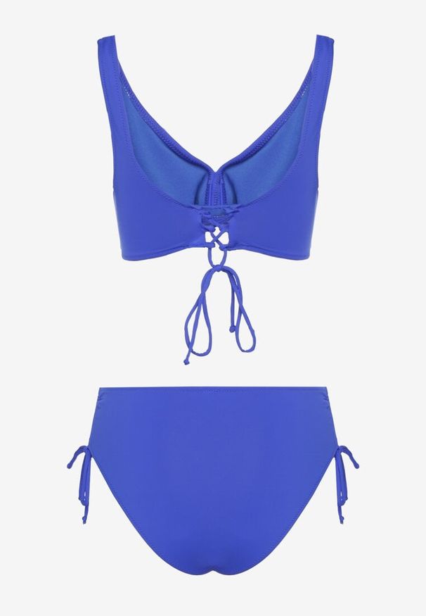Born2be - Niebieskie Bikini Majtki Typu Figi i Biustonosz z Ozdobnym Wiązaniem Kinnavia. Kolor: niebieski