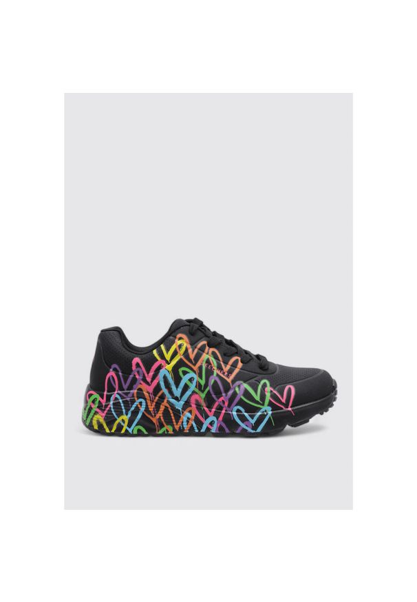 skechers - Buty do chodzenia damskie Skechers Uno Lite Spread The Love. Kolor: czarny. Materiał: syntetyk, materiał. Szerokość cholewki: normalna. Sport: turystyka piesza