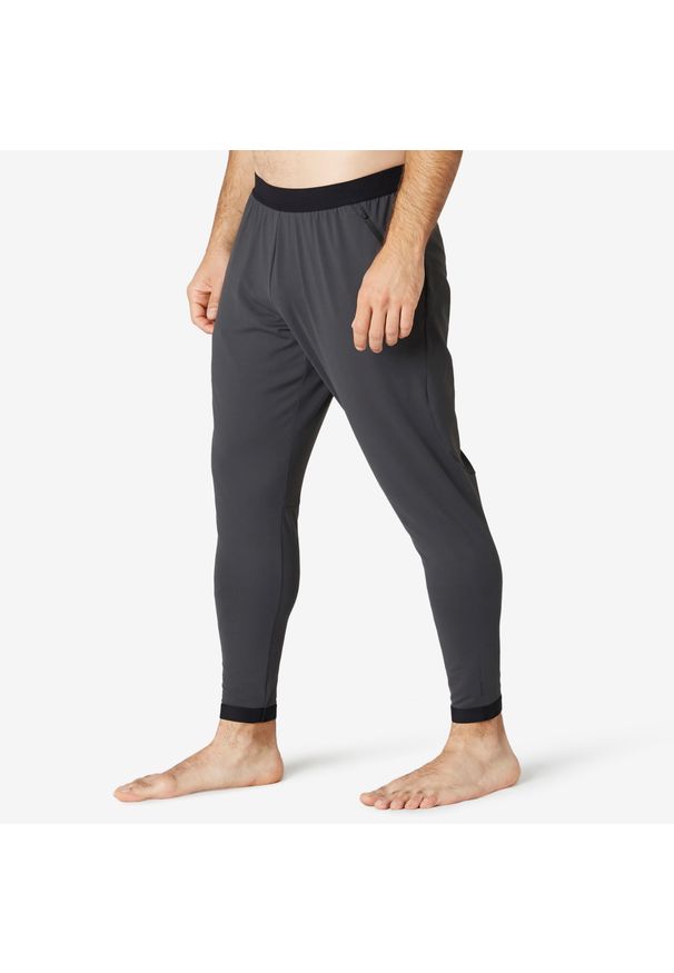 DOMYOS - Spodnie dresowe fitness skinny. Kolor: szary. Materiał: materiał, poliester, elastan, poliamid. Sport: fitness