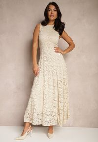Renee - Beżowa Koronkowa Sukienka Taliowana Wilreti. Kolor: beżowy. Materiał: koronka. Typ sukienki: dopasowane. Styl: elegancki, klasyczny #3