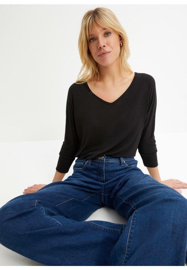 bonprix - Bluzka oversize z lejącej wiskozy. Kolor: czarny. Materiał: wiskoza