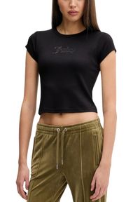 Juicy Couture - JUICY COUTURE Czarny damski t-shirt Capped Baby Sleeve, Rozmiar S. Okazja: na co dzień. Kolor: czarny. Materiał: materiał. Długość rękawa: krótki rękaw. Długość: krótkie. Styl: klasyczny, casual #5