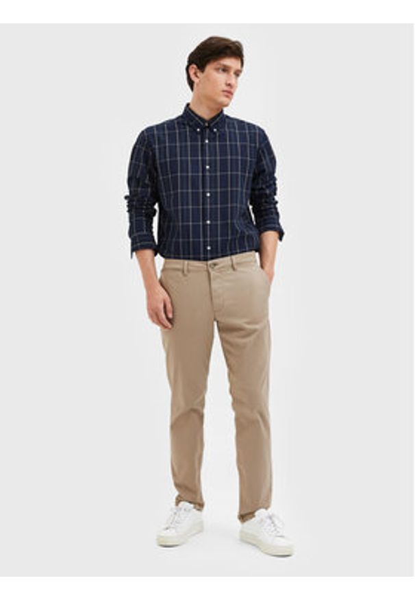 Selected Homme Chinosy New 16087663 Beżowy Slim Fit. Kolor: beżowy. Materiał: bawełna