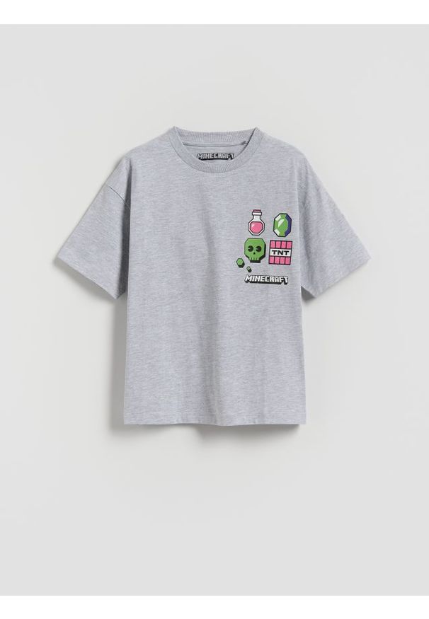 Reserved - Bawełniany t-shirt Minecraft - jasnoszary. Kolor: szary. Materiał: bawełna