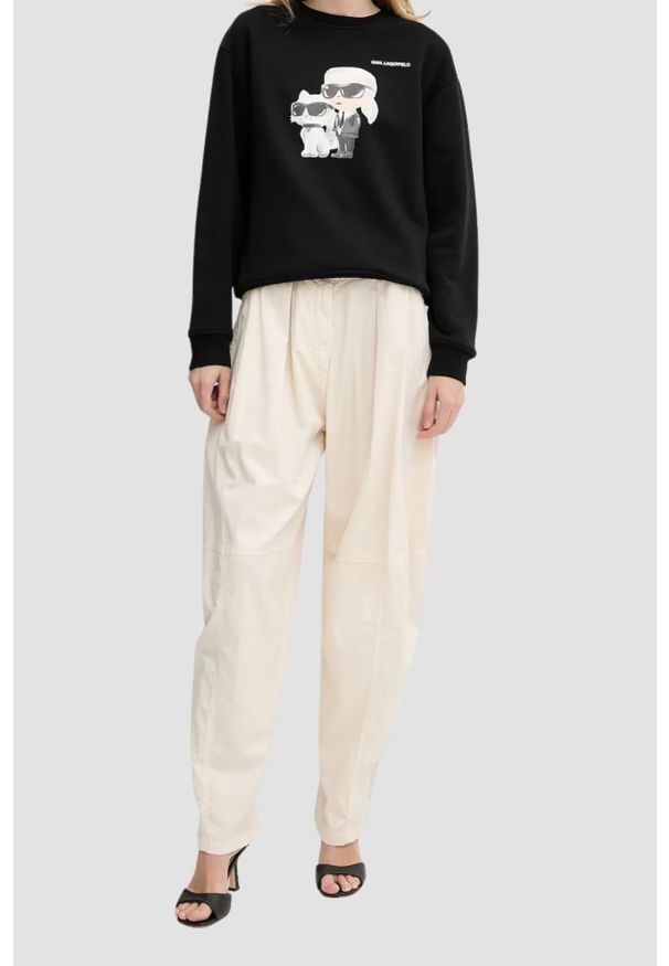 Karl Lagerfeld - KARL LAGERFELD Czarna damska bluza Ikon Duo, Rozmiar XS. Kolor: czarny. Materiał: bawełna. Wzór: nadruk