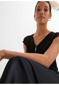 bonprix - Shirt z koronkową wstawką. Okazja: na spotkanie biznesowe, do pracy. Typ kołnierza: dekolt w serek. Kolor: czarny. Materiał: koronka. Sezon: lato. Styl: biznesowy