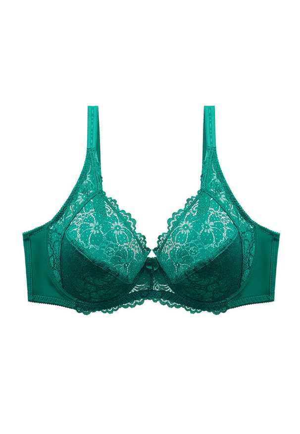 Intica - Biustonosz koronkowy plus size z delikatnym wsparciem na co dzień i okazje Natusuko. Kolekcja: plus size. Kolor: zielony. Materiał: koronka. Wzór: koronka
