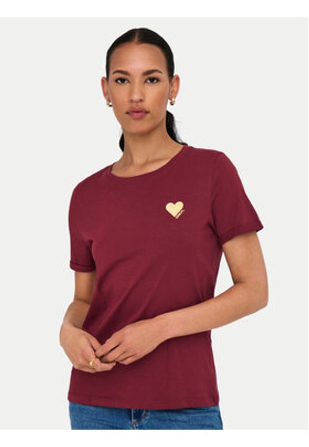 only - ONLY T-Shirt Kita 15244714 Bordowy Regular Fit. Kolor: czerwony. Materiał: bawełna