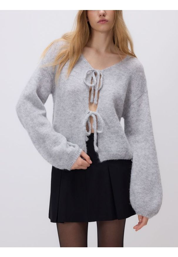 Reserved - Kardigan z wełną alpaki - jasnoszary. Kolor: szary. Materiał: wełna