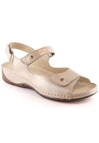 Skórzane komfortowe sandały damskie na rzepy złote Helios 266-2 złoty. Zapięcie: rzepy. Kolor: złoty. Materiał: skóra