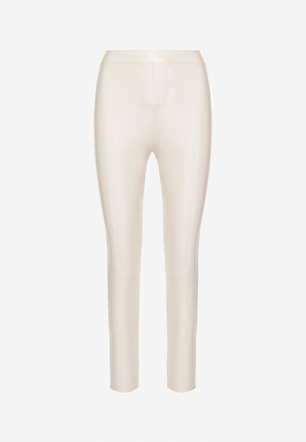 Born2be - Białe Legginsy z Ekoskóry z Wysokim Stanem i Wsuwanymi Kieszeniami Rievalia. Stan: podwyższony. Kolor: biały. Materiał: skóra. Sezon: zima