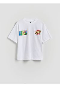 Reserved - T-shirt z nadrukiem UNO - biały. Kolor: biały. Materiał: dzianina, bawełna. Wzór: nadruk #1