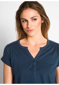 bonprix - T-shirt bawełniany. Typ kołnierza: dekolt w serek. Kolor: niebieski. Materiał: bawełna. Długość rękawa: krótki rękaw. Długość: krótkie #2