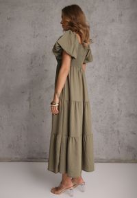 Renee - Ciemnozielona Sukienka z Wiskozy o Rozkloszowanym Kroju z Bufiastymi Rękawkami Rosena. Kolor: zielony. Materiał: wiskoza. Długość rękawa: krótki rękaw. Sezon: lato. Typ sukienki: rozkloszowane. Długość: maxi #5