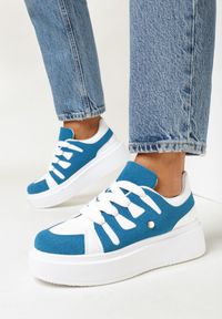 Born2be - Biało-Niebieskie Sneakersy na Platformie Revin. Kolor: biały. Obcas: na platformie #2