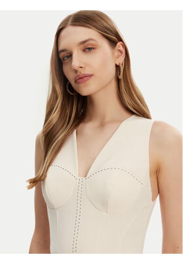 Elisabetta Franchi Sukienka koktajlowa AB-706-51E2-193 Écru Slim Fit. Materiał: syntetyk. Styl: wizytowy
