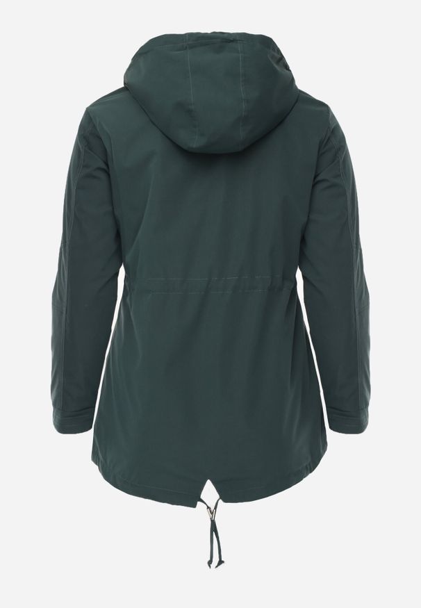 Born2be - Ciemnozielona Dwustronna Kurtka Przejściowa w Stylu Parki z Kapturem Tidala. Okazja: na co dzień. Typ kołnierza: kaptur. Kolekcja: plus size. Kolor: zielony. Materiał: poliester, jeans, materiał. Wzór: aplikacja. Styl: casual, klasyczny