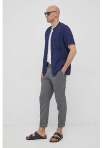 TOMMY HILFIGER - Tommy Hilfiger koszula lniana kolor granatowy regular ze stójką. Typ kołnierza: kołnierzyk stójkowy. Kolor: niebieski. Materiał: len. Długość rękawa: krótki rękaw. Długość: krótkie #3