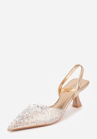 Renee - Szampańskie Czółenka z Przezroczystą Cholewką Ozdobione Perełkami i Cyrkoniami Karenetia. Kolor: złoty. Szerokość cholewki: normalna. Wzór: aplikacja. Styl: elegancki #3