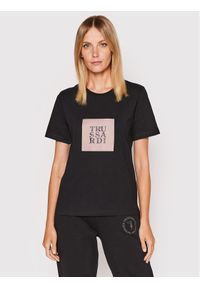 Trussardi Jeans - Trussardi T-Shirt Logo 56T00505 Czarny Regular Fit. Kolor: czarny. Materiał: bawełna