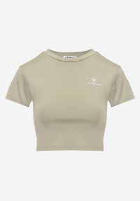 Born2be - Jasnozielony Krótki T-shirt w Stylu Basic z Minimalistycznym Nadrukiem Orithana. Okazja: na co dzień. Kolor: zielony. Materiał: jeans. Długość: krótkie. Wzór: nadruk. Styl: sportowy, casual #4