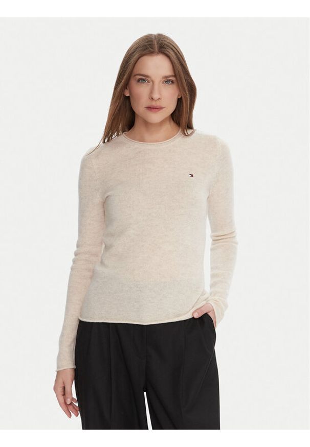 TOMMY HILFIGER - Tommy Hilfiger Sweter WW0WW40264 Écru Regular Fit. Materiał: wełna