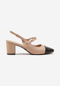 Renee - Beżowe Sandały na Słupku Slingback Ozdobione Paskiem Divolia. Zapięcie: pasek. Kolor: beżowy. Wzór: aplikacja. Obcas: na słupku. Styl: klasyczny, elegancki #9