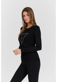 Guess - GUESS Czarny damski sweter Rylie Triangle Logo, Rozmiar M. Kolor: czarny. Materiał: materiał, poliester, wiskoza, elastan. Długość rękawa: długi rękaw. Długość: długie. Styl: klasyczny #6