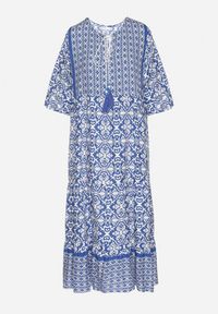 Born2be - Jasnoniebieska Bawełniana Sukienka w Stylu Boho z Wiązaniem Przy Dekolcie Orradelle. Okazja: na co dzień. Kolor: niebieski. Materiał: bawełna. Typ sukienki: proste. Styl: boho #4