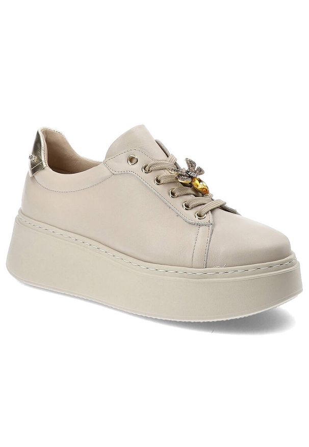 Beżowe Sneakersy Karino Modne Obuwie Damskie. Okazja: na co dzień. Kolor: beżowy. Materiał: materiał