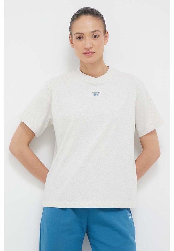 Reebok Classic t-shirt bawełniany kolor beżowy. Kolor: beżowy. Materiał: bawełna. Wzór: aplikacja. Styl: klasyczny