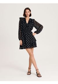 Reserved - Sukienka mini z falbanami - czarny. Kolor: czarny. Materiał: tkanina. Styl: klasyczny. Długość: mini