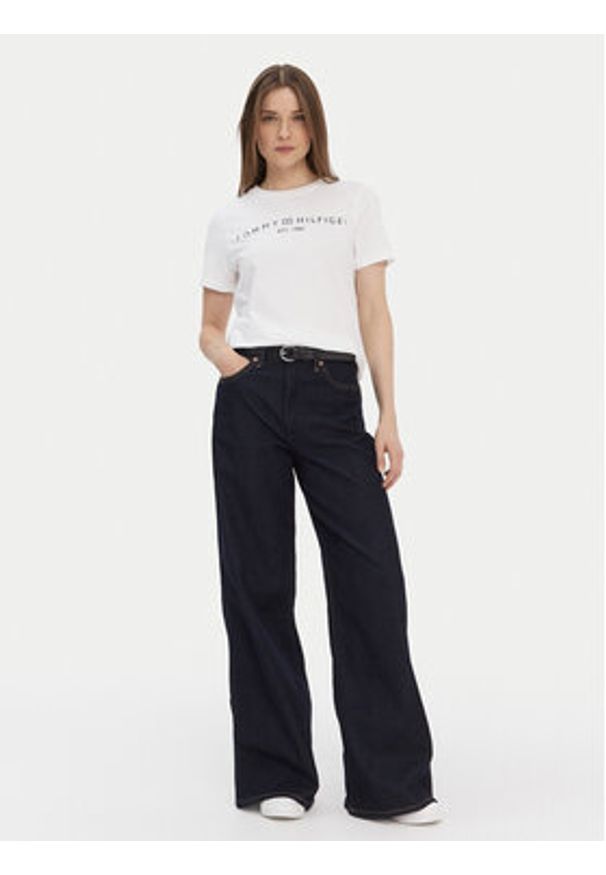 TOMMY HILFIGER - Tommy Hilfiger T-Shirt Logo WW0WW40276 Biały Regular Fit. Kolor: biały. Materiał: bawełna