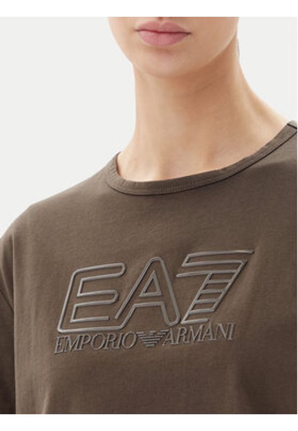 EA7 Emporio Armani T-Shirt 7W000098 AF12503 U6139 Brązowy Loose Fit. Kolor: brązowy. Materiał: bawełna