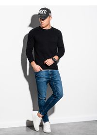 Ombre Clothing - Sweter męski E121 - czarny - XXL. Okazja: na co dzień. Kolor: czarny. Materiał: bawełna. Styl: elegancki, klasyczny, casual