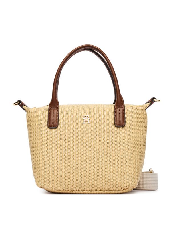 TOMMY HILFIGER - Tommy Hilfiger Torebka Popette Mini Tote Raffia AW0AW18523 Beżowy. Kolor: beżowy