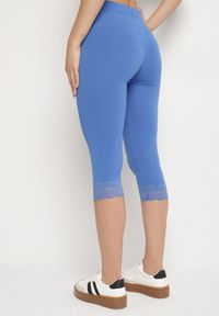 Born2be - Niebieskie Legginsy Bawełniane z Elastyczną Gumką i Koronką na Nogawkach Efrine. Kolor: niebieski. Materiał: bawełna, koronka. Wzór: koronka. Sezon: lato. Styl: klasyczny #7