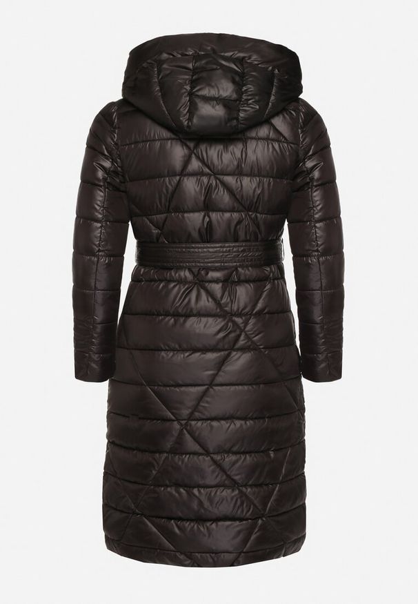 Born2be - Czarna Pikowana Kurtka z Kapturem i Dwustronnym Suwakiem Wiązana w Pasie Tatida. Okazja: na co dzień. Typ kołnierza: kaptur. Kolekcja: plus size. Kolor: czarny. Materiał: jeans. Styl: elegancki, casual, klasyczny