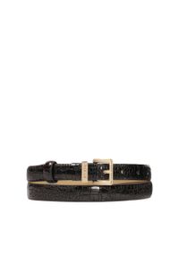 Kazar - Atrakcyjny cienki pasek z lakierowanej skóry z tłoczeniem. Kolor: czarny. Materiał: skóra, lakier. Wzór: nadruk, motyw zwierzęcy, aplikacja #1