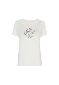 Ochnik - Biały T-shirt damski z wilgą. Kolor: biały. Materiał: wiskoza. Wzór: aplikacja #3