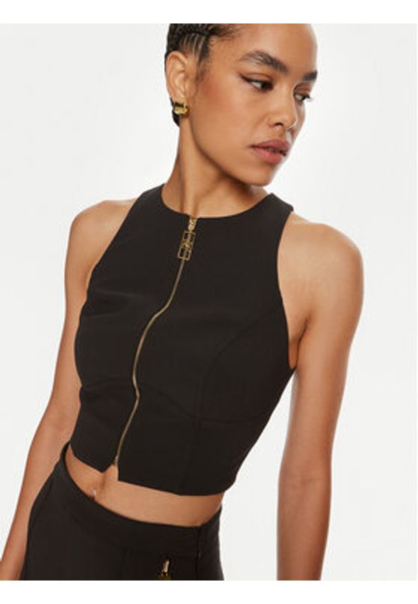 Elisabetta Franchi Top TO-003-46E2 Czarny Slim Fit. Kolor: czarny. Materiał: syntetyk