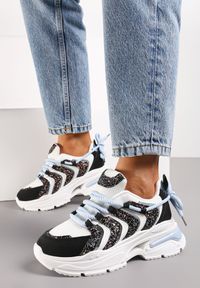 Renee - Biało-Czarne Sneakersy na Masywnej Podeszwie Odobione Brokatem Thirlas. Kolor: biały #1