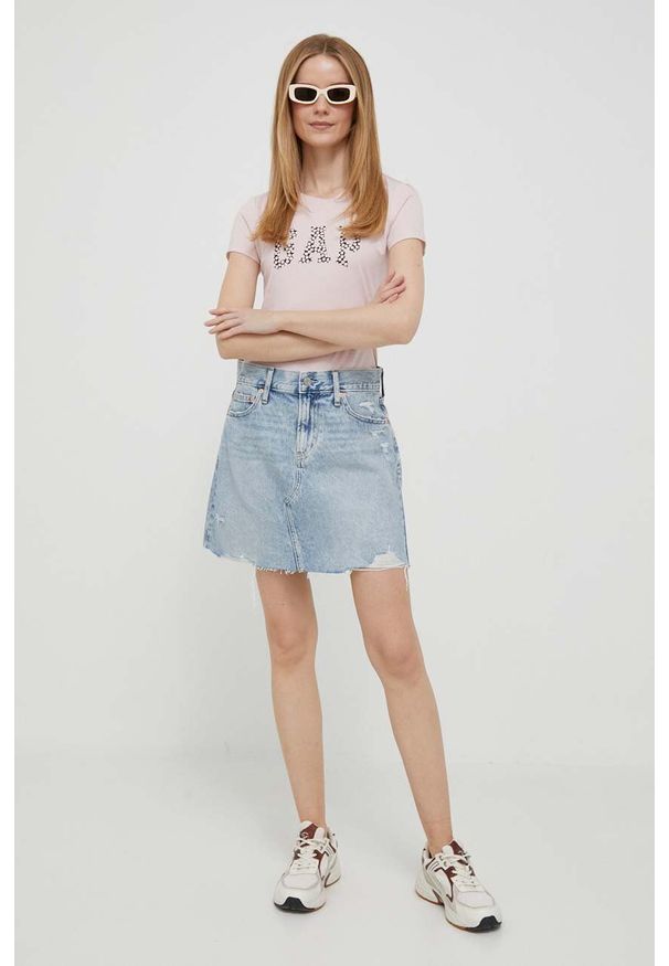 GAP spódnica jeansowa kolor niebieski mini prosta. Kolor: niebieski. Materiał: jeans