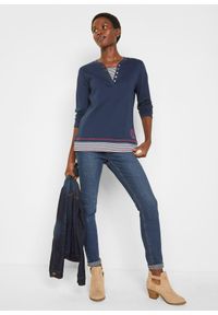 bonprix - T-shirt bawełniany z długim rękawem, w optyce 2 w 1. Kolor: niebieski. Materiał: bawełna. Długość rękawa: długi rękaw. Długość: długie #2