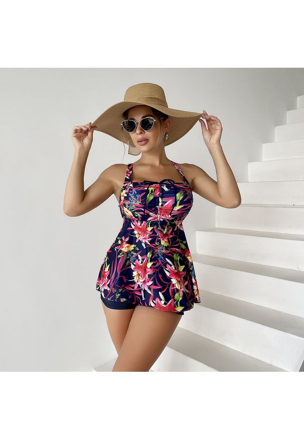 Intica - Tankini kąpielowe z usztywnianą miską w kwiaty Charlean. Kolor: wielokolorowy. Materiał: materiał. Wzór: kwiaty