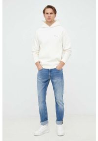 Calvin Klein bluza męska kolor beżowy z kapturem gładka. Typ kołnierza: kaptur. Kolor: beżowy. Materiał: dzianina. Wzór: gładki #4