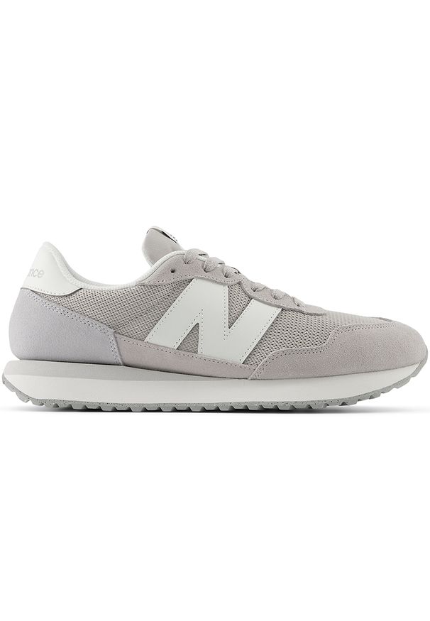 Buty męskie New Balance MS237LGG – szare. Kolor: szary. Materiał: skóra, zamsz, syntetyk, guma, materiał. Szerokość cholewki: normalna